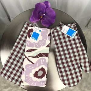 NEW Kitchen Towels & Oven Mitt Set | Abstract Graphic Floral & Gingham | 2T & 1M